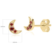 Night Sky Garnet Moon Stud Earrings in 9ct Yellow Gold