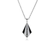 Art Deco Enamel Marcasite Fan Drop Earrings Necklace Set Image 3