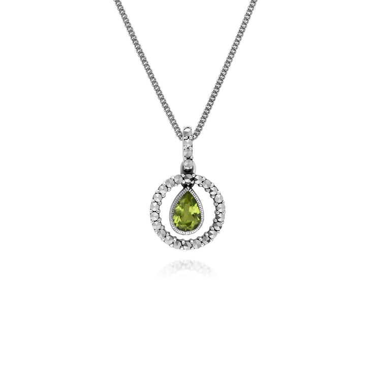 Classic Peridot & Marcasite Drop Earrings & Necklace Set Image 3