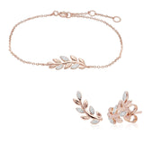O Leaf Diamond Bracelet & Stud Stud Earring Set in 9ct Rose Gold