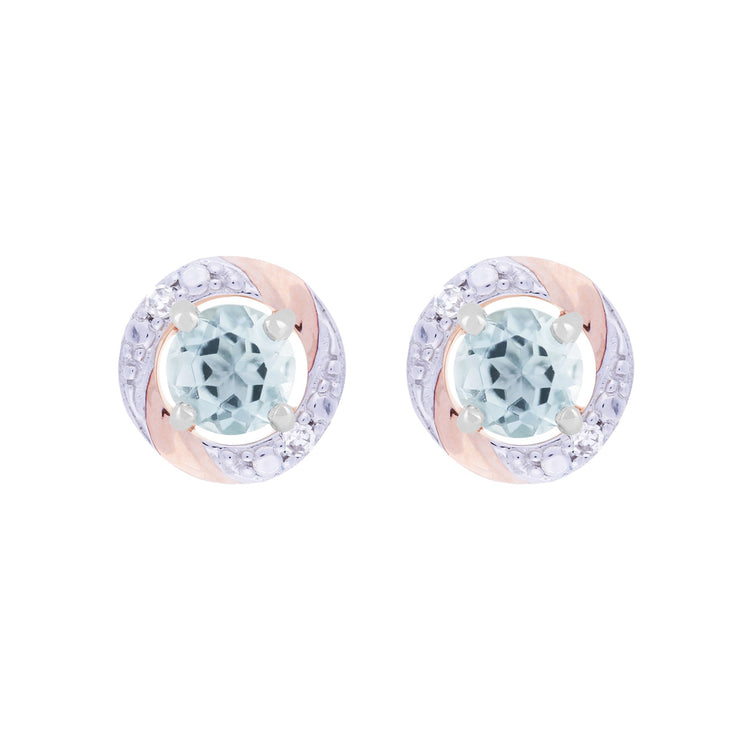 Classic Aquamarine Stud Earrings & Diamond Round Earring Jacket Set Image 1