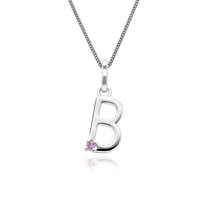 Initial Pink Sapphire Letter Charm Necklace in 9ct White Gold