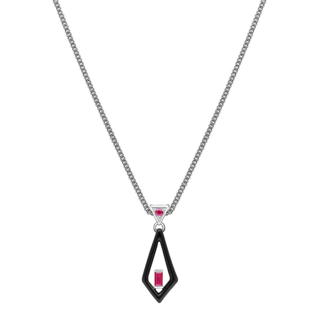 Grand Deco Enamel & Ruby Pendant in 9ct White Gold