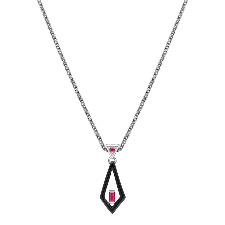 Grand Deco Enamel & Ruby Pendant in 9ct White Gold