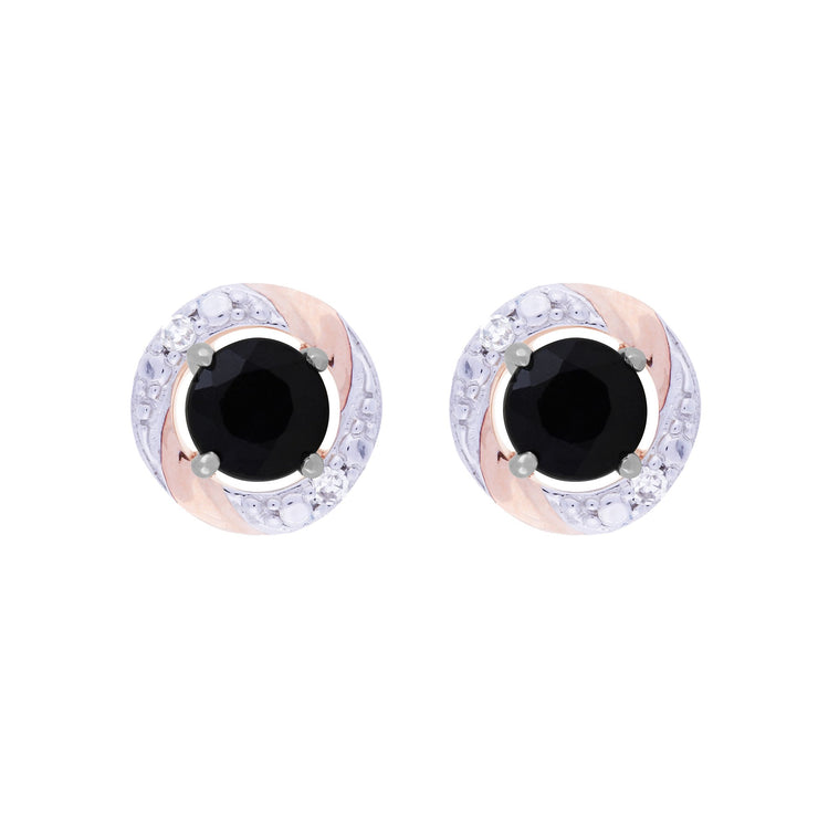 Classic Dark Sapphire Stud Earrings & Diamond Round Earring Jacket Set Image 1