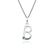 Initial Emerald Letter Charm Necklace in 9ct White Gold