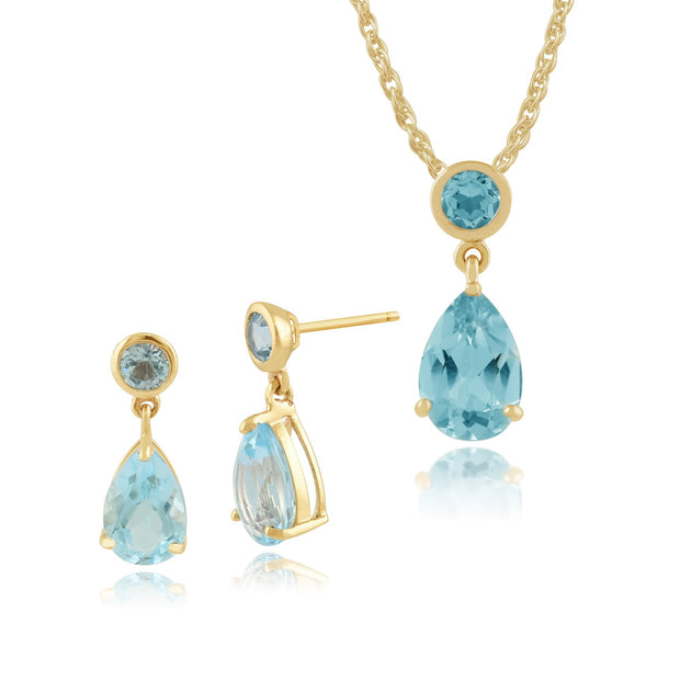 Classic Blue Topaz Drop Stud Earrings & Pendant Set Image 1