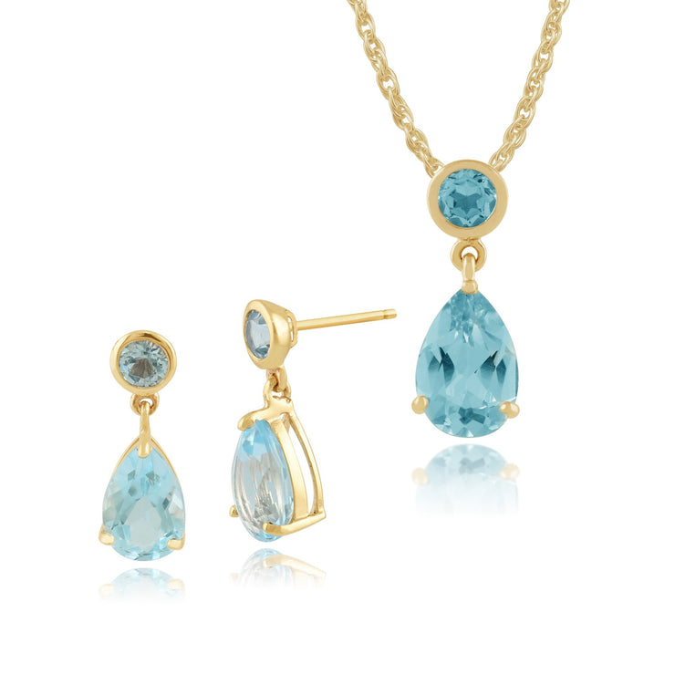 Classic Blue Topaz Drop Stud Earrings & Pendant Set Image 1