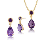Classic Amethyst Drop Stud Earrings & Pendant Set Image 1