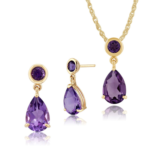Classic Amethyst Drop Stud Earrings & Pendant Set Image 1