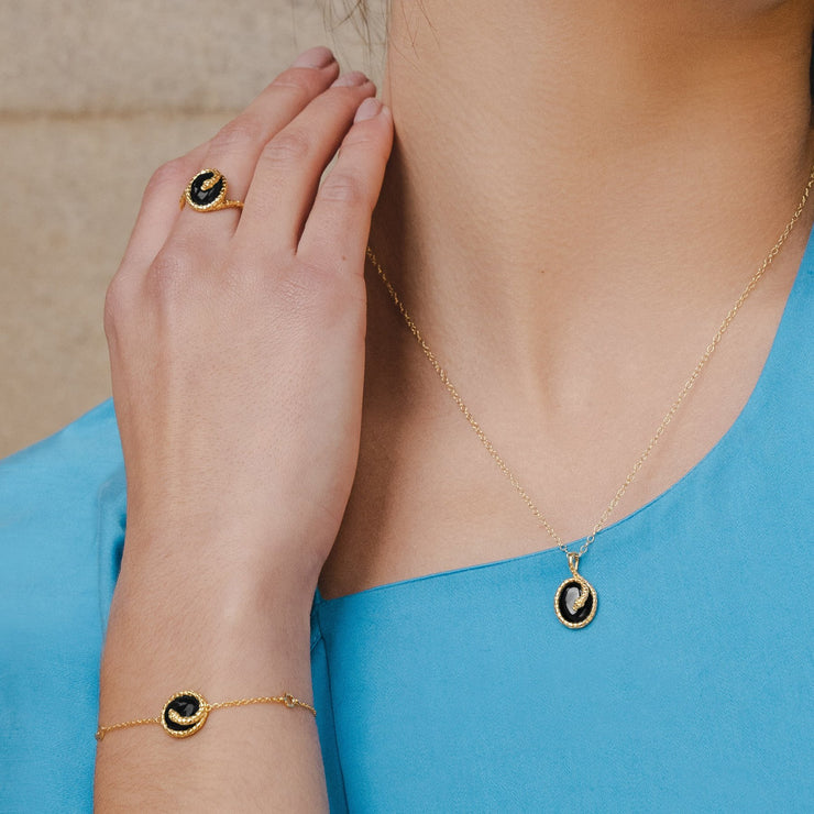 ECFEW™ 'The Ruler' Oval Onyx Winding Snake Pendant