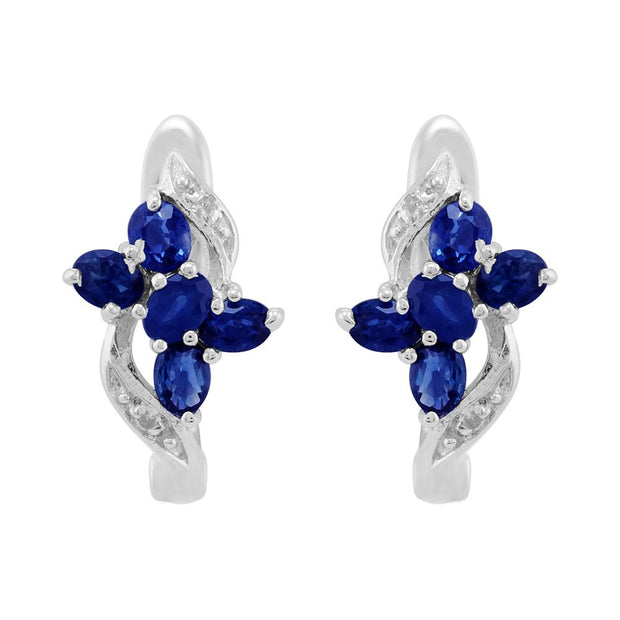 Classic Sapphire & Diamond Butterfly Hoop Earrings Image 1