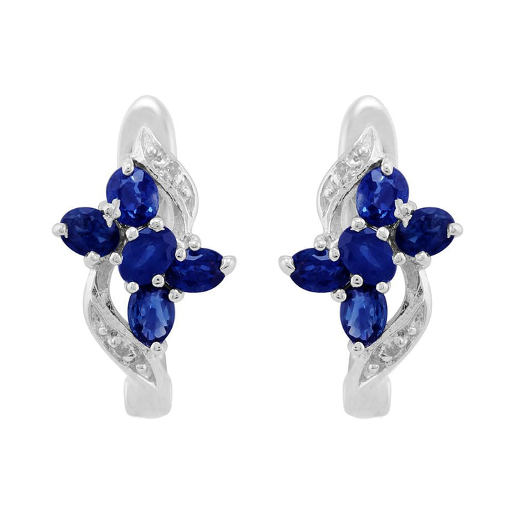 Classic Sapphire & Diamond Butterfly Hoop Earrings Image 1