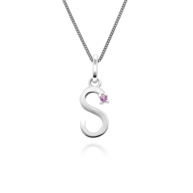 Initial Pink Sapphire Letter Charm Necklace in 9ct White Gold