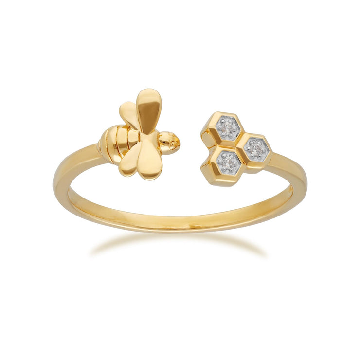 Honeycomb Inspired Diamond Trilogy Bee Ring in 9ct Yellow Gold