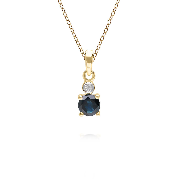 Micro Statement Round Sapphire & Diamond Pendant in 9ct Yellow Gold