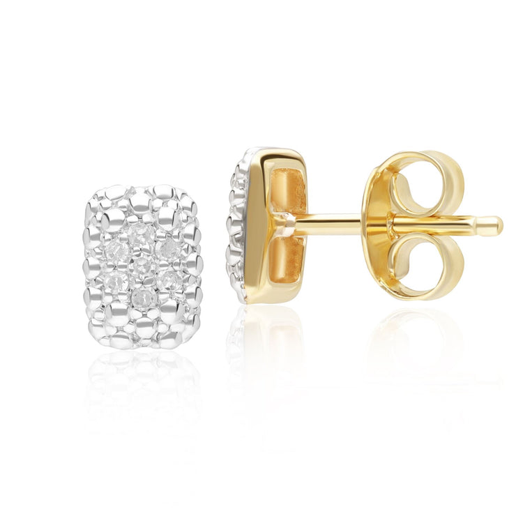 Diamond Pave Rectangle Stud Earrings 9ct Yellow Gold