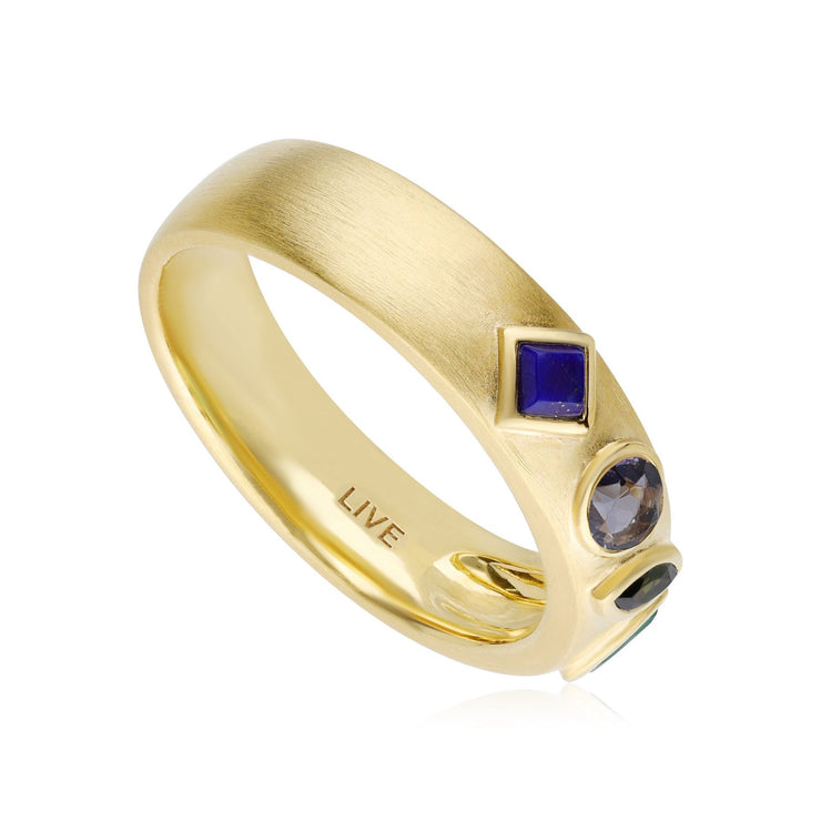 Coded Whispers Brushed Gold 'Live' Acrostic Gemstone Ring