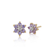 Floral Round Tanzanite & Diamond Cluster Stud Earrings in 9ct Yellow Gold