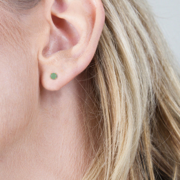 Classic Round Jade Cabochon Stud Earrings in 9ct Yellow Gold 3.5mm