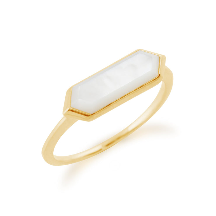 Gemondo 925 Gold Plated Silver 1.85ct Mother of Pearl Hexagonal Prism Ring Image 2