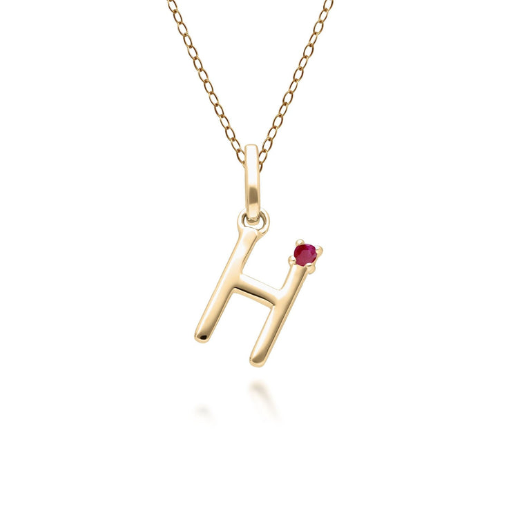 Initial Ruby Letter Necklace In 9ct Yellow Gold