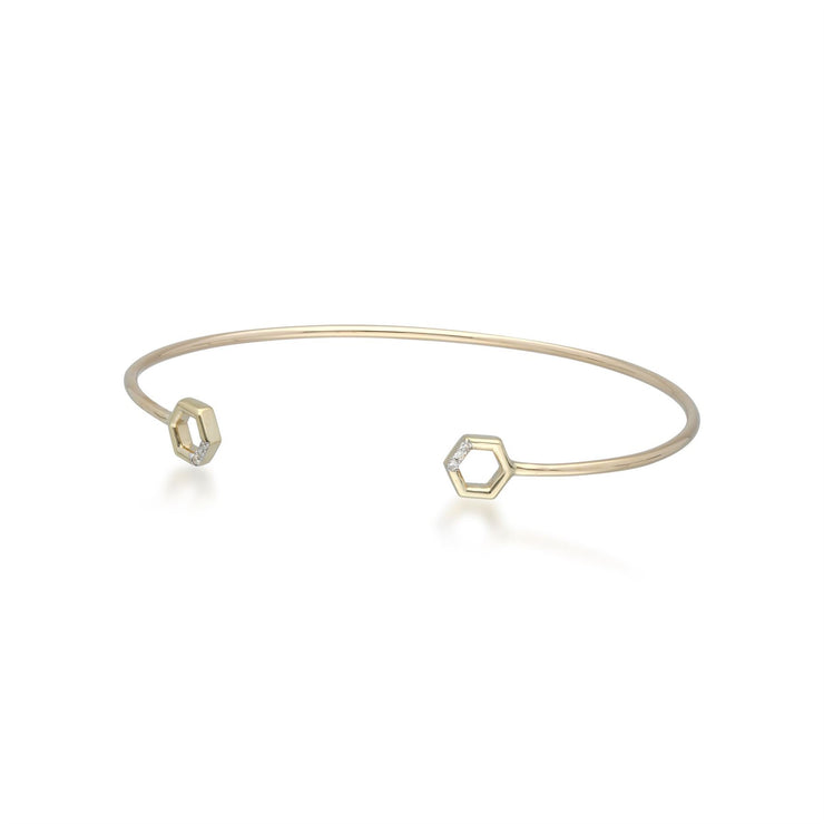 Diamond Pavé Hexagon Open Bangle in 9ct Yellow Gold