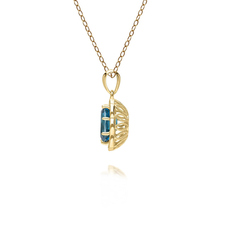 Classic London Blue Topaz & Diamond Lux Pendant in 9ct Yellow Gold