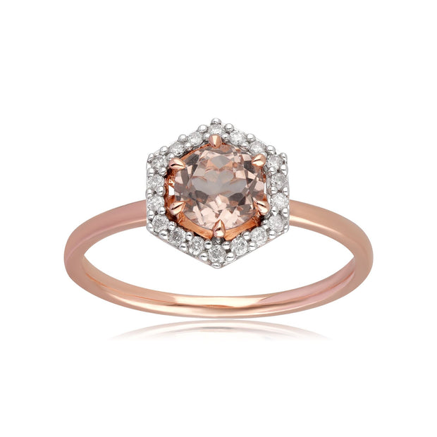 9ct Rose Gold 0.556ct Morganite & Diamond Halo Engagement Ring Large