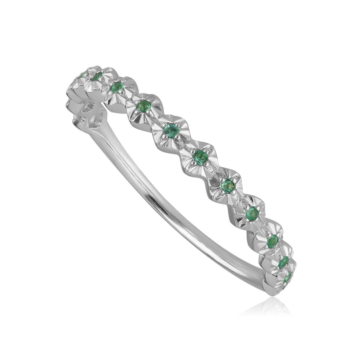 9ct White Gold 0.045ct Emerald Band Ring