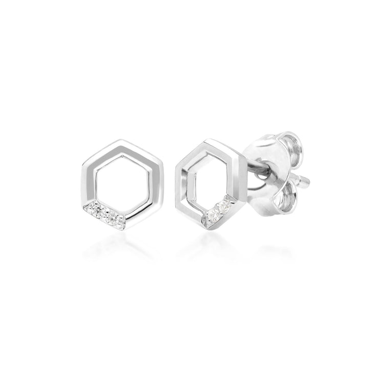 Diamond Pave Hexagon Stud Earring & Ring Set in 9ct White Gold