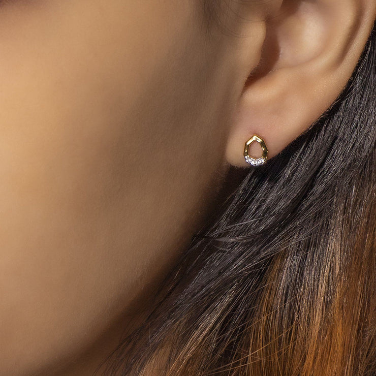 Diamond Asymmetrical Stud Earrings in 9ct Yellow Gold