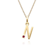 Initial Ruby Letter Necklace In 9ct Yellow Gold