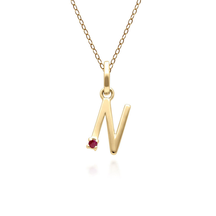 Initial Ruby Letter Necklace In 9ct Yellow Gold