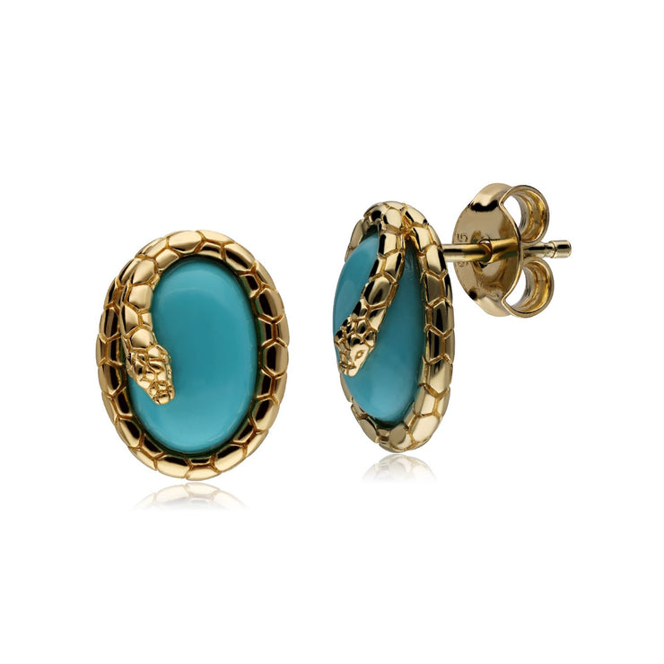 ECFEW™ 'The Ruler' Turquoise Winding Snake Stud Earrings