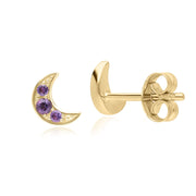 Night Sky Amethyst Moon Stud Earrings in 9ct Yellow Gold