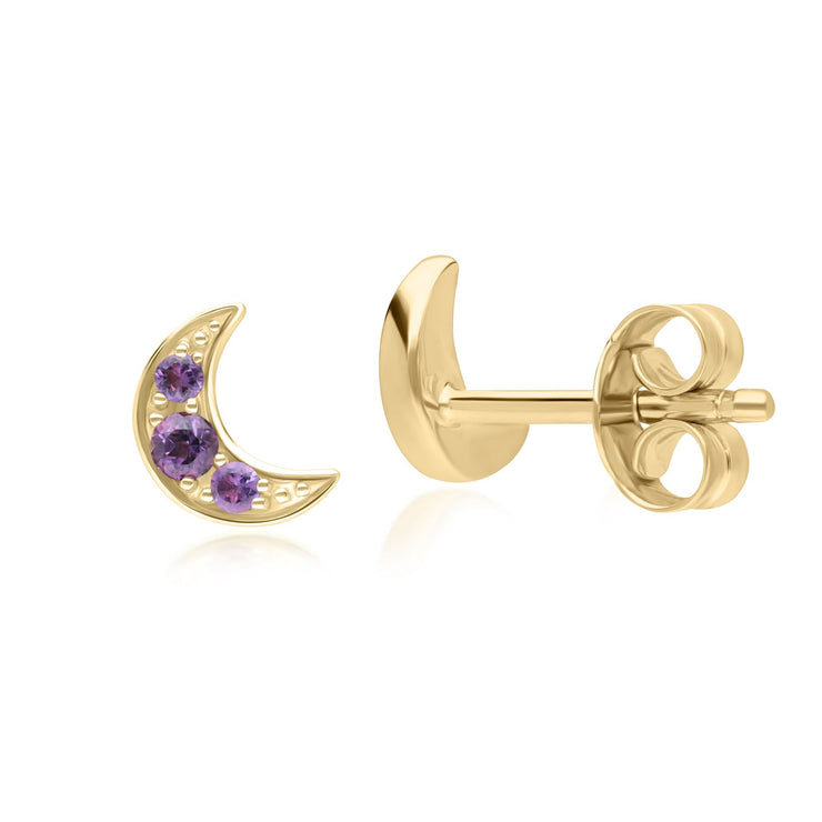 Night Sky Amethyst Moon Stud Earrings in 9ct Yellow Gold