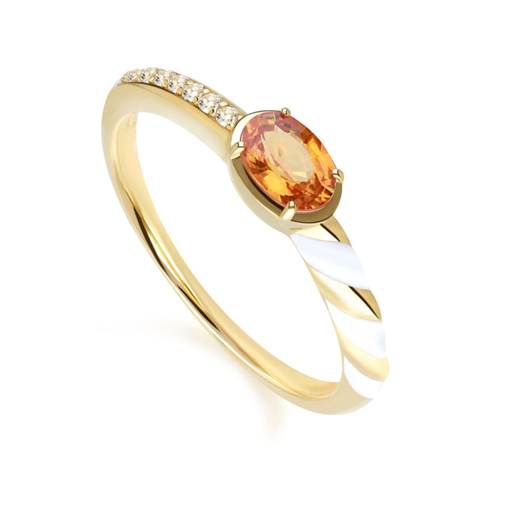 Siberian Waltz White Topaz & Orange Sapphire Ring in 9ct Gold