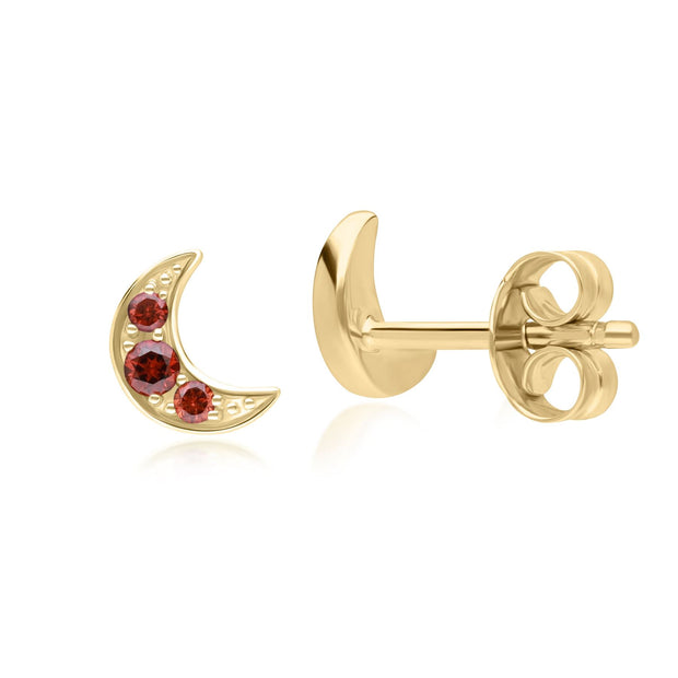 Night Sky Garnet Moon Stud Earrings in 9ct Yellow Gold