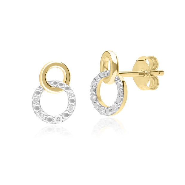 Diamond Pave Interlocking Hoop Stud Earrings in 9ct Yellow Gold