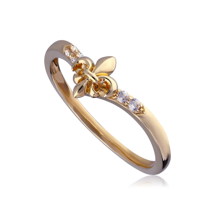 White Topaz Fleur De Lis Wishbone Ring