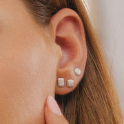 Diamond Pave Rectangle Stud Earrings 9ct Yellow Gold