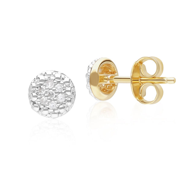 Diamond Pave Round Stud Earrings in 9ct Yellow Gold