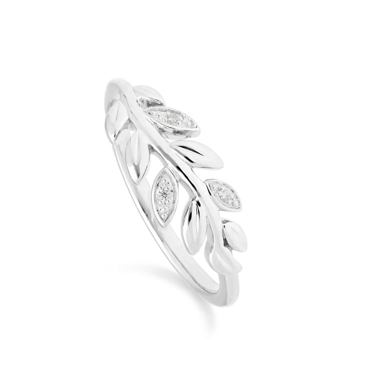 O Leaf Diamond Necklace & Ring Set in 9ct White Gold