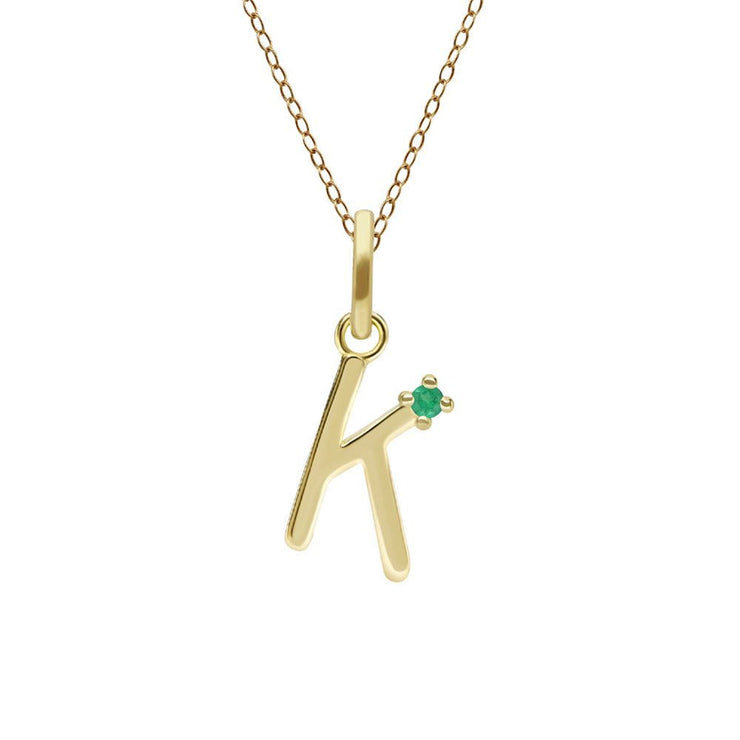 Initial Emerald Letter Necklace In 9ct Yellow Gold