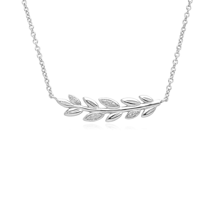 O Leaf Diamond Necklace & Stud Earring Set in 9ct White Gold