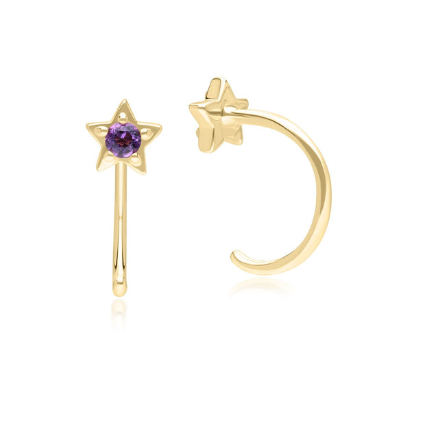Modern Classic Amethyst Pull Through Hoop Earrings in 9ct Yellow Gold