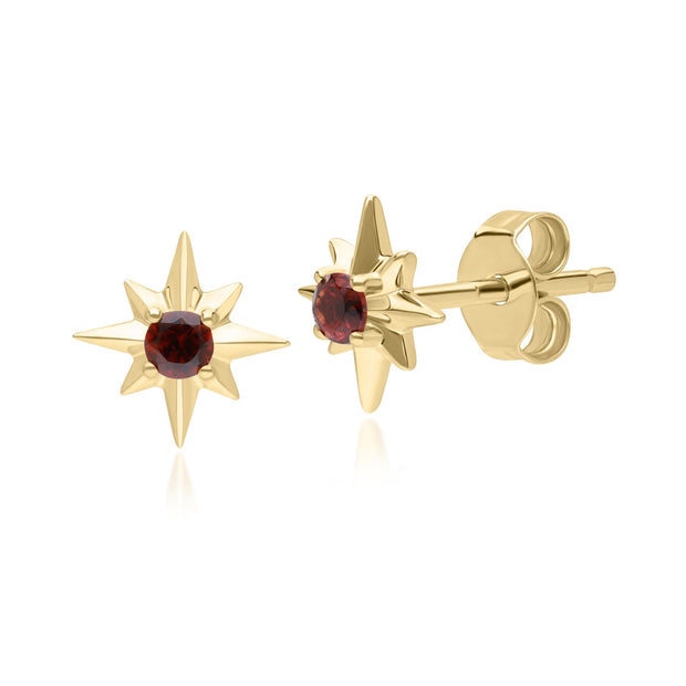 Night Sky Garnet Star Stud Earrings in 9ct Yellow Gold