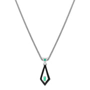 Grand Deco Enamel & Emerald Pendant in 9ct White Gold