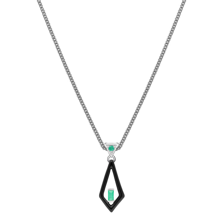 Grand Deco Enamel & Emerald Pendant in 9ct White Gold